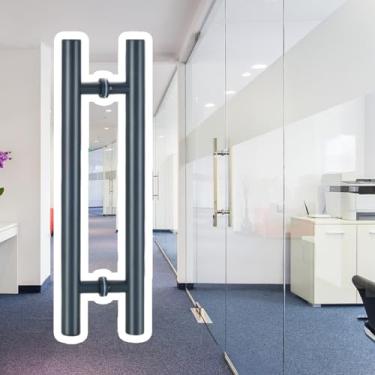 Imagem de Maçanetas de porta para portas de correr de vidro, maçaneta da porta de pressão e tração de dois lados, puxadores da porta do chuveiro de casa de banho de barra redonda, para interior e exterior