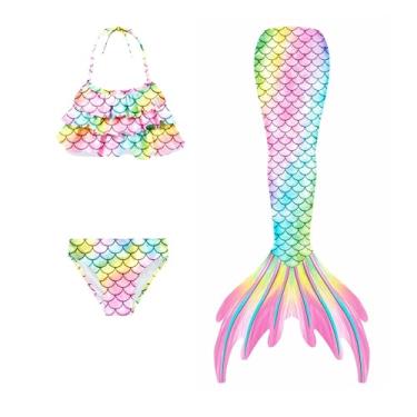 Imagem de LVTFCO Maiô de sereia para meninas colorido com escama de peixe frente única 3 peças roupa de praia cosplay roupa de desempenho, amarelo-120