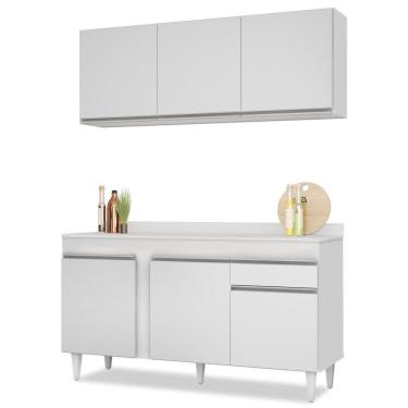 Imagem de Armário Aéreo Argélia E Balcão Gabinete Para Pia Com Tampo 150cm Dakota Branco - Lumil