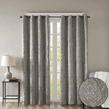 Imagem de Cortinas blackout para quarto, cortinas de janela pretas de luxo para sala de estar, sala de família, tecido damasco Mirage com ilhoses pretos para cozinha, 127 x 213 cm, pacote com 1 painel