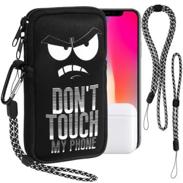 Imagem de Meia para telefone, bolsa de telefone de neoprene com mosquetão e tiras, bolsa universal para smartphone, capa compacta para telefone para viagem, caminhada, bolsa de absorção de choque de até 17,78