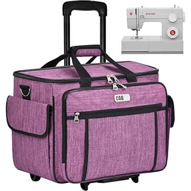 Imagem de CAB55 Estojo para máquina de costura com rodas, bolsa de transporte removível para máquina de costura com rodas, bolsa sacola com placa de madeira inferior removível para a maioria das máquinas de costura padrão - roxo