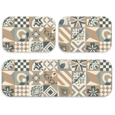 Imagem de Kit 3 Tapetes Para Sua Cozinha Cores Vivas Para Decorar Passadeira Tapetes Antiderrapantes(TPCOZ1202)