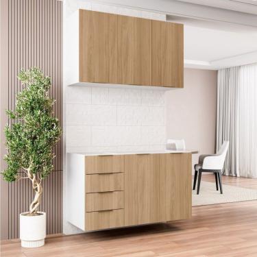 Imagem de Cozinha Modulada 2 Peças Sem Tampo 1 Aéreo 3 Portas E 1 Balcão Pia Ipanema Amadeirado