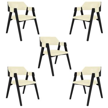 Imagem de Kit 5 Cadeiras Sala De Jantar E Jogos Carteados Madeira Maciça Poker Pu Offwhite-preto G42 - Gran Belo