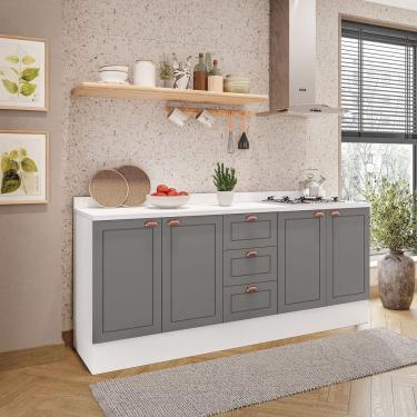 Imagem de Cozinha Pérola Com Rodapé E Tampo 2 Peças Balcão 2 Gavetas 3 Portas E Balcão 2 Portas Yescasa Branco/cinza