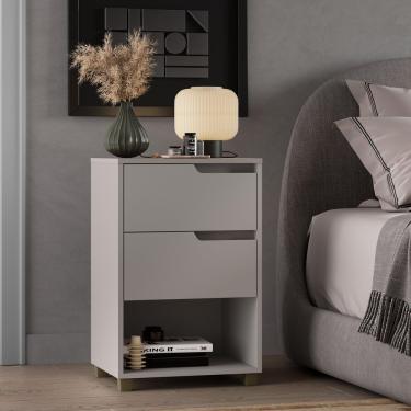 Imagem de Mesa Cabeceira Em Mdf Com 2 Gavetas E 1 Nicho Da Vinci Cinza