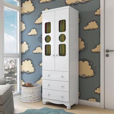 Imagem de Guarda-roupa Infantil 61,7cm 2 Portas 3 Gavetas Com Janelas E Pés Ezra 100% Mdf Espresso Móveis Branco
