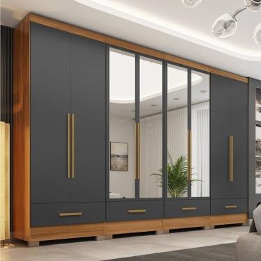 Imagem de Quarto Modulado 4 Peças 8 Portas 4 Gavetas Com Espelhos Smart Plus Cinamomo-chumbo