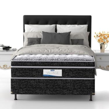 Imagem de Cama Box De Casal Probel Village D28 Com Molas Pocket Branco Com Preto