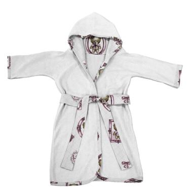 Imagem de Roupão Infantil Tecebem Com Capuz Malha Cristina Plush Atoalhado Branco