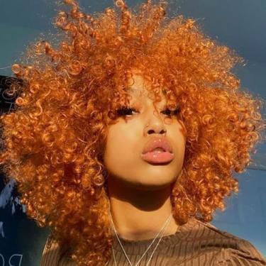 Imagem de Xinran Peruca Afro Cacheada Laranja Para Mulheres Negras, Sintética De 14" Com Franja, Dos Anos 70 Mulheres, Aparência Natural, Cosplay Diário