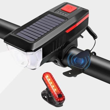 Imagem de LEDHOLYT Luzes Solares Recarregáveis Para Bicicleta, Noturnas Ultra Brilhantes Farol E Lanterna Traseira Com Campainha Elétrica, Fáceis De Instalar, À Prova D'Água, Led Estrada Montanha