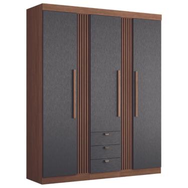 Imagem de Guarda Roupa Solteiro 3 Portas Ripado Lens Jatobá Grafite