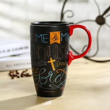 Imagem de TZSSP Caneca de café de cerâmica, caneca de viagem de café com alça e tampa, copo de viagem para porcelana, caneca de chá de 500 ml de altura em caixa de presente para casa e escritório