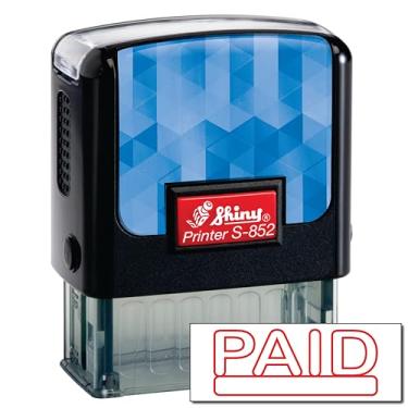 Imagem de Shiny Carimbo de borracha autotintado com carimbo pago, área de impressão de 1,27 cm x 3,5 cm, tinta vermelha, recarregável