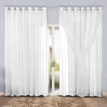 Imagem de Cortina Microfibra Decoração Sala Ou Quarto Cortina Com Ilhós Cromado(Branco,4 Metros)