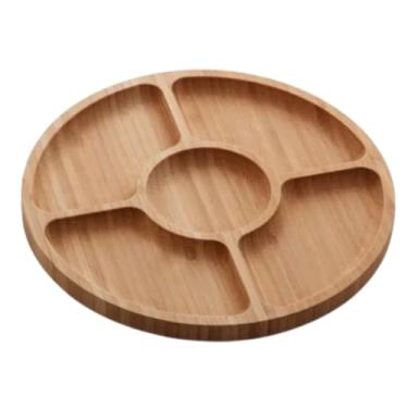 Imagem de Tábua Petisqueira Redonda Premium com 5 Divisórias – 30cm de Diâmetro, MDF (Queijos, Frios, Frutas, Castanhas, Petiscos, Molhos)