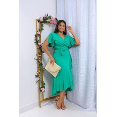 Imagem de Vestido envelope feminino longo viscolinho liso manga curto na cor ver