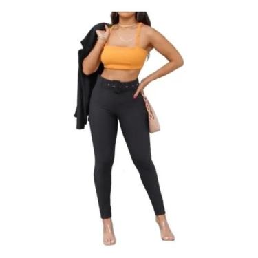 Imagem de Calça Feminina Skinny Cintura Alta Com Cinto Preto - Josy Modas