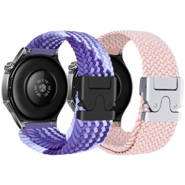 Imagem de Pacote com 2 pulseiras de relógio trançadas de nylon compatíveis com Samsung Galaxy Watch 7/6/5/4/Active 2 de 40 mm/44 mm, Galaxy Watch 3 de 41 mm, Gear S2 Classic/Sport de 42 mm, pulseira de relógio