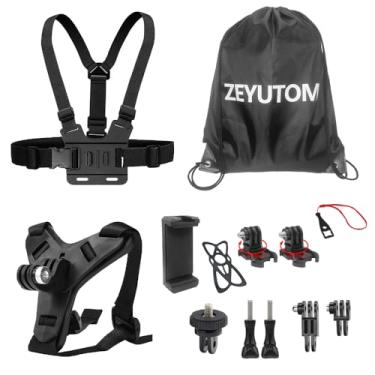 Imagem de Kit de câmera de ação 13 em 1 com bolsa de armazenamento de ombro para Go Pro Hero 12/11/10/9/8, suporte de alça de queixo para capacete para Insta 360 X3 e acessórios de ação Osmo, suporte de clipe
