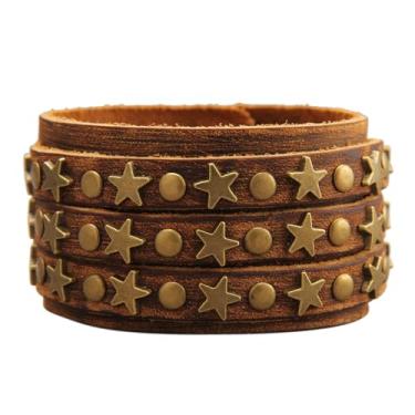 Imagem de GelConnie Pulseira de couro para homens e mulheres pulseira de couro larga grossa viking masculina pulseira de couro gótico pulseira vintage rock, Couro, Sem Pedra Preciosa