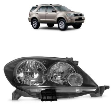 Imagem de Farol Dianteiro Hilux SW4 2005 2006 2007 2008 Máscara Negra Lente Lisa