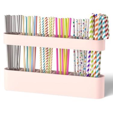 Imagem de Suporte de canudo de silicone para armário com fita adesiva, suporte de canudo para balcão, organizador de armazenamento para canudos, acessórios de armário de bancada de cozinha montados em porta de