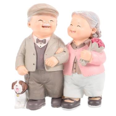 Imagem de SEWACC Estatuetas de casal de idosos apaixonados, estatueta antiga de casal casado, estátuas de resina, estátua de dia dos namorados em miniatura para decoração de casamento em casa (acompanha todo o