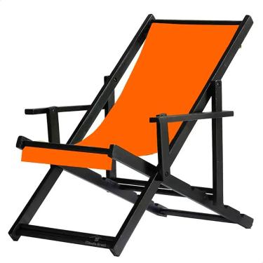 Imagem de Espreguiçadeira Preguiçosa Dobrável Envernizada Black em Madeira Maciça Tecido