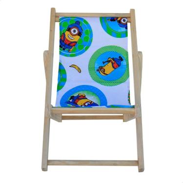 Imagem de Cadeira Espreguiçadeira Dobrável Infantil Madeira Maciça Natural com Tecido