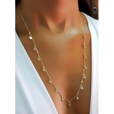 Imagem de Colar 60 cm Mini Elo com Pontos de Luz Zircônia Cristal Banhado a Ouro