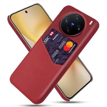Imagem de Capa para Vivo X200 PRO Mini 5G,Anti-deslizamento,Proteção contra quedas de 360°,Resistência à impressão digital,Tela e caso de couro PU com 1 slot de cartão atrás-Red