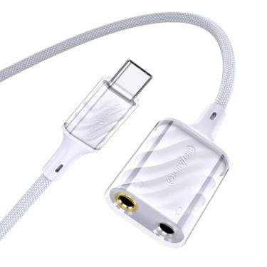 Imagem de MOSWAG Divisor de microfone para fone de ouvido USB C, adaptador de fone de ouvido duplo tipo C, cabo de áudio estéreo USB C para fone de ouvido de 3,5 mm compatível com MacBook, Chromebook, Huawei