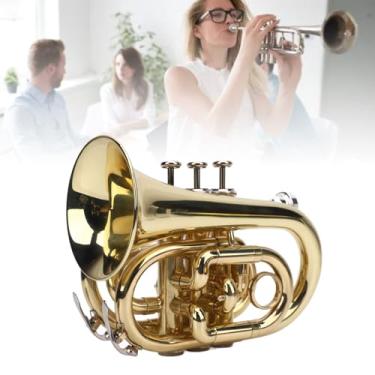 Imagem de Kit de Trompete de Bolso, Trompete de Bolso de Bronze Bb Key ni Trompete Com Bocal de 7c Luvas de Pano de Pano Duras para Iniciantes Estudantes