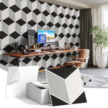 Imagem de Pacote com 12 painéis acústicos, painéis autoadesivos à prova de som para paredes, painéis decorativos de amortecimento de som de impressão 3D texturizada, azulejos de absorção de som para estúdio