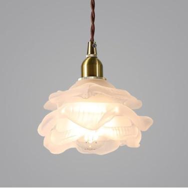 Imagem de Luminárias Pendentes De Vidro Em Forma De Flor, Lâmpada De Teto Antiga Com Pétala De Rosa, Pequeno Lustre Moderno Nórdico Para Jantar, Mesa De Sala De Cozinha Ilha Pia B, Frosted Glass