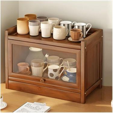 Imagem de Armário De Armazenamento De Utensílios De Cozinha De Bancada, Caixa De Armazenamento De Pão De Madeira De Grande Capacidade Com Porta De Vidro, Organizador De Fazenda D, 2layer, 80cm/31.4in