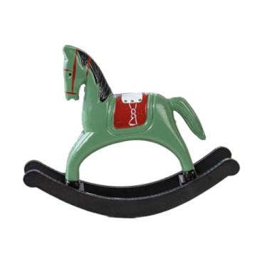 Imagem de WeiLaiKeQi Estátua de cavalo de balanço, escultura de madeira, estilo retrô, decoração para casa, arte, artesanato, estatueta decorativa, ornamento para, Verde