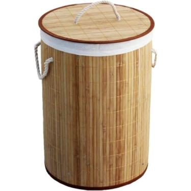 Imagem de Cesto Organizador Redondo em Bambu para Roupas, Natural Organização Sustentável e Elegante para Seu Ambiente