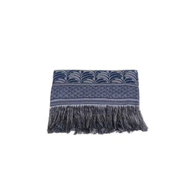 Imagem de Xale Para Sofá Com Franja Luxor 1 Peça 2,10m X 1,35m 60% Algodão - 40% Poliéster Tecido Jacquard Cor:azul Palmeira