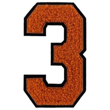 Imagem de 1 peça de adesivos de números de chenille marrom de 10 cm, adesivos de ferro para chapéus, bolsas, mochilas, jeans, par com letras universitárias grandes iniciais, acessórios DIY (marrom 3)