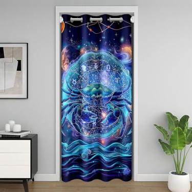 Imagem de Cortina de porta de câncer para sala de estar jovem e adulto, cortina blackout de 12 constelações 86 cm L x 203 cm C, portas de astrologia galáxia nebulosa estrela drapeada porta de armário