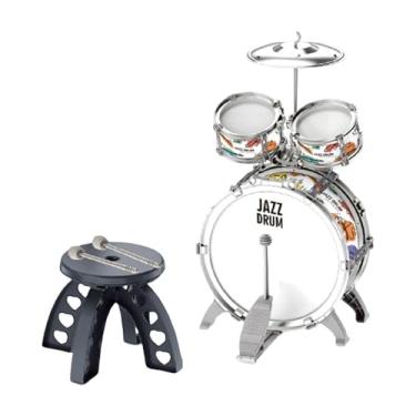 Imagem de simhoa Conjunto de tambor para crianças com baqueta e banco, brinquedo musical para apresentações, prateado