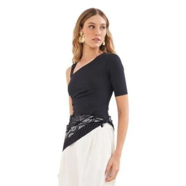 Imagem de Blusa Colcci Justa Assimétrica Com Drapeado Preta Feminina-Feminino