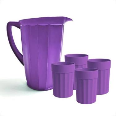 Imagem de Kit Jarra e Copos Plásticos 350ml para Suco Água Bebidas Frias - Grupo