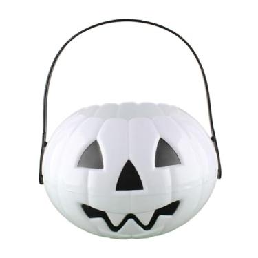 Imagem de Esquirla Balde de doces para Halloween, recipiente para doces ou travessuras, suprimentos para festa de Jack O'Lantern, decoração de Halloween para, Branco