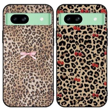 Imagem de Zrutru Pacote com 2 capas de telefone com estampa de chita estética para OnePlus Nord N200 5G 16,5 cm, capas fofas com estampa kawaii rosa cereja laço leopardo para meninas e mulheres, capa protetora