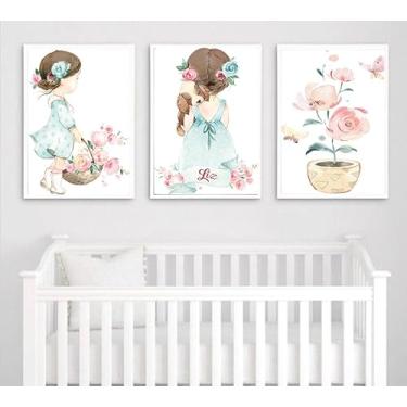 Imagem de Quadros Decorativos Menina Jardim Aquarela 2
